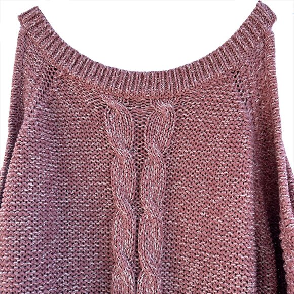 ALYA Chunky Knit Cold Shoulder Long Sleeve Sweater - Women's Small - pink, white - Picture 1 of 8
